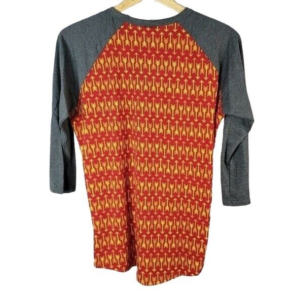 2/$15 LuLaRoe Randy Raglan Top Red Gray Small Crew Neck 3/4 Sleeve Design Arrows - Picture 3 of 6
